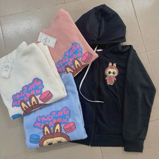 Áo khoác nỉ LABUBU hoodie zip in hoạt hình form rộng nam nữ Top
