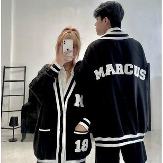 Áo khoác nam nữ cardigan viền đen trắng có túi in chữ MARCUS Unisex Menswear