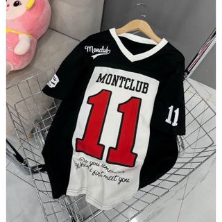 Áo thun phối số 11 MONTCLUB cổ tim from rộng ( ảnh thật) Women Unisex