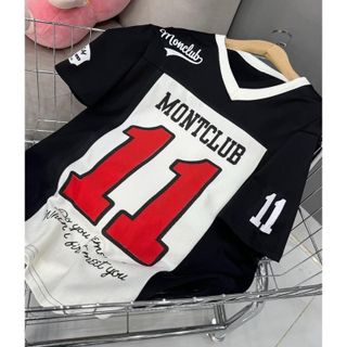 Áo thun phối số 11 MONTCLUB cổ tim from rộng ( ảnh thật) Women Unisex