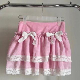 Chân váy dáng xòe xốp đũi nhiều tầng BAE phối ren và nơ ( ảnh thật)