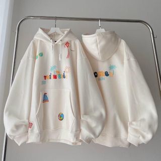 Áo hoodie mua hè in chữ THÍCH BIỂN họa tiết đáng yêu from rộng Unisex Menswear