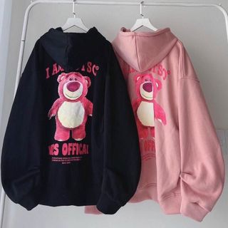 Áo hoodie in hình gấu dâu hồng LOTSO from rộng siêu cute Menswear