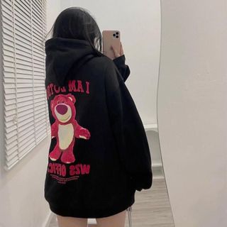 Áo hoodie in hình gấu dâu hồng LOTSO from rộng siêu cute Menswear