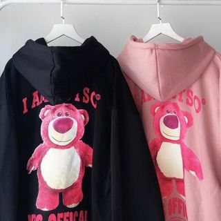 Áo hoodie in hình gấu dâu hồng LOTSO from rộng siêu cute Menswear