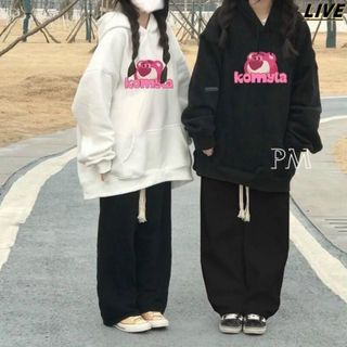 Áo hoodie nam nữ gấu hồng KOMYLA from rộng đáng yêu Unisex Top