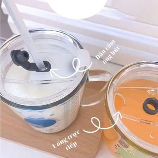 Ly Thủy Tinh Chia Vạch 350ml kèm Ống Hút - B371