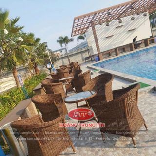 Bàn ghế cafe nhựa giả mây sofa ngoài trời mây nhựa tốt