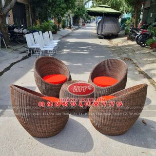 Ghế cafe dây tròn hình ghế trứng nhựa giả mây sợi tròn Hoàng Trung Tín