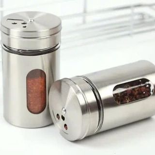 Hủ, lọ đựng tiêu, gia vị, tăm bằng thủy tinh ngoài vỏ bọc inox 304 - B384