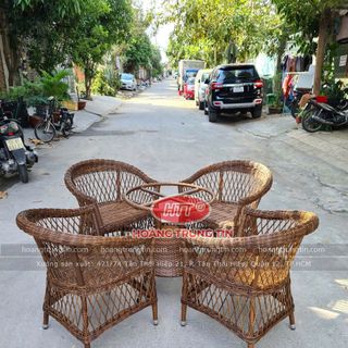 Bàn ghế cafe nhựa giả mây dây tròn cao cấp ngoài trời