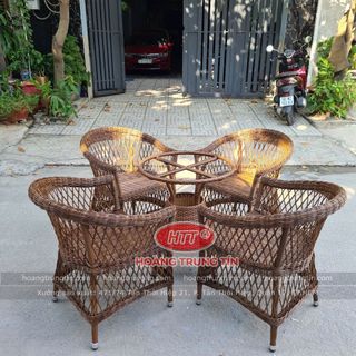 Bàn ghế cafe nhựa giả mây dây tròn cao cấp ngoài trời