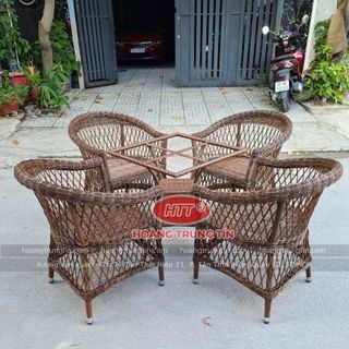 Bàn ghế cafe nhựa giả mây dây tròn cao cấp ngoài trời