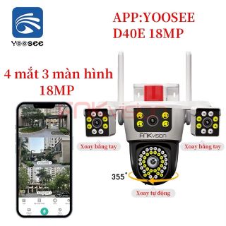 Camera YOOSEE 2 mắt Ngoài Trời 4 mắt (Xoay Được 3 Mắt) 3 Màn Hình Độ Phân Giải 18MP Tích Hợp 54 LED Nét model D40E