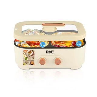 Nồi Điện 2 Ngăn Vuông Đa Năng Di Động Kiểu Hàn Quốc RAF 6L - 2 Ngăn 3L+3L- Siêu Bền - Bảo Hành 3 Năm