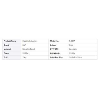 Bếp Điện Từ Nút Bấm Điều Khiển Chống Nước RAF- Bảo Hành 3 Năm – Công Suất 2000W