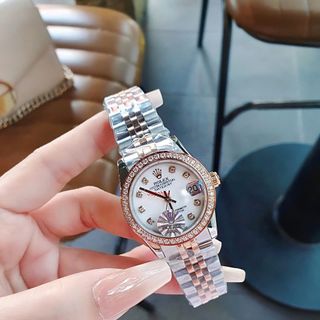 ĐỒNG HỒ NAM NỮ CAO CẤP RÔ LE DÂY THÉP MẶT MÀU VIỀN HỘT 2 SIZE