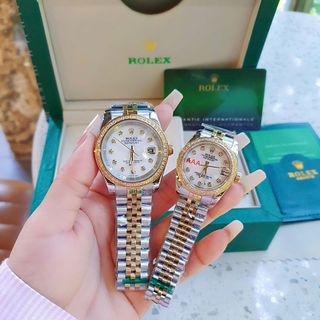 ĐỒNG HỒ NAM NỮ CAO CẤP RÔ LE DÂY THÉP MẶT MÀU VIỀN HỘT 3 SIZE