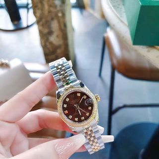 ĐỒNG HỒ NAM NỮ CAO CẤP RÔ LE DÂY THÉP MẶT MÀU VIỀN HỘT 3 SIZE