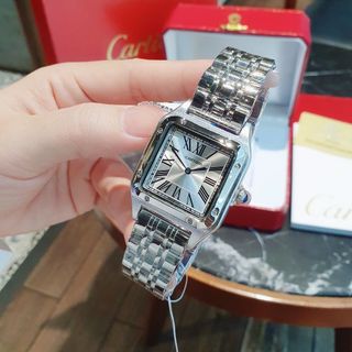 ĐÔNG HỒ NAM NỮ TRUNG CẤP CATIE MẶT VUÔNG DÂY THÉP MÀU BẠC