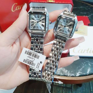 ĐÔNG HỒ NAM NỮ TRUNG CẤP CATIE MẶT VUÔNG DÂY THÉP MÀU BẠC
