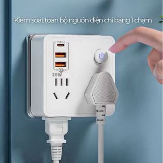 Ổ Cắm Chuyển Đổi Thông Minh, 7 Cổng Cắm, Hỗ Trợ Sạc Nhanh 20W, Phù Hợp Nhiều Loại Ổ Cắm