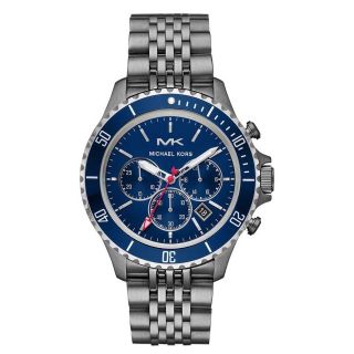 ĐỒNG HỒ NAM CAO CẤP MỚI NHẤT MKORS 8727 CHONOGRAP DÂY THÉP ĐEN MẶT XANH NAVY