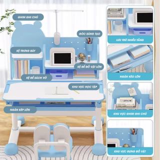 Bàn Học Sinh Nâng Hạ Tự Động Chống Gù Hình Con Gấu Ngăng 80CM Kèm 6 Quả Tặng