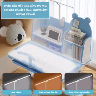 Bàn Học Sinh Nâng Hạ Tự Động Chống Gù Hình Con Gấu Ngăng 80CM Kèm 6 Quả Tặng