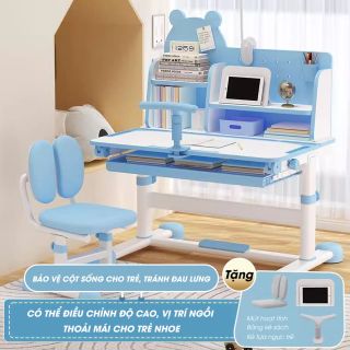 Bàn Học Sinh Nâng Hạ Tự Động Chống Gù Hình Con Gấu Ngăng 80CM Kèm 6 Quả Tặng