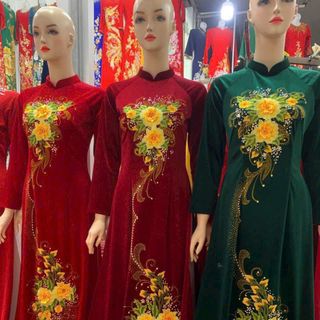 Áo dài Nhung kết hoa nổi phun Kim Sa 
Giá Sỉ Giá Bán Buôn