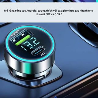 COMBO Tẩu sạc siêu nhanh Super 120W màn hình kỹ thuật số + 3 dây cáp sạc đa năng + Giá đỡ điện thoại