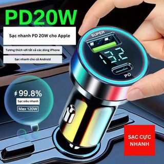 COMBO Tẩu sạc siêu nhanh Super 120W màn hình kỹ thuật số + 3 dây cáp sạc đa năng + Giá đỡ điện thoại