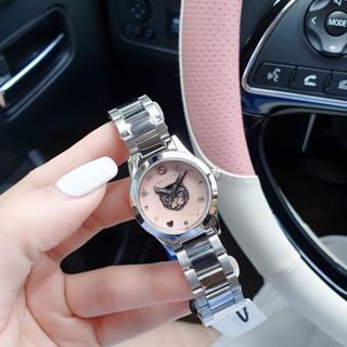 ĐỒNG HỒ NỮ CAO CẤP MỚI NHẤT GUZCI MẶT MÈO XINH XẮN DÂY THÉP
