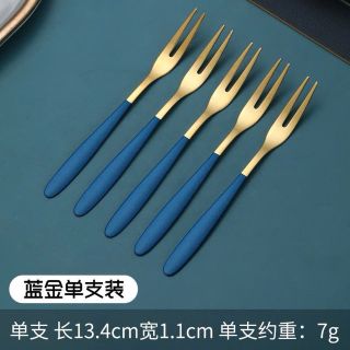 5 Miếng 5 Inch Thép Không Gỉ Sang Trọng Tinh Tế Nĩa Trái Cây Món Tráng Miệng Nĩa Hai Răng Màu Xanh Đậm