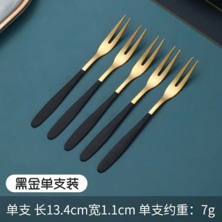 5 Miếng 5 Inch Thép Không Gỉ Sang Trọng Tinh Tế Nĩa Trái Cây Món Tráng Miệng Nĩa Hai Răng Màu Xanh Đậm