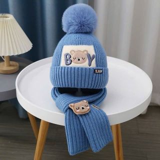 Mũ trẻ em mũ kèm khăn quàng cổ dành cho bé từ 1 đến 6 tuổi, mũ kèm khăn cổ ấm áp mùa đông cho bé