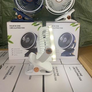 Quạt kẹp có đèn led tích điện có đế để bàn , 3 chế độ quạt có đèn led siêu tiết kiệm