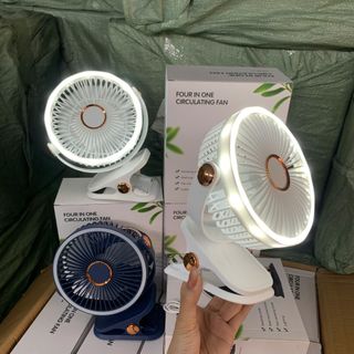 Quạt kẹp có đèn led tích điện có đế để bàn , 3 chế độ quạt có đèn led siêu tiết kiệm