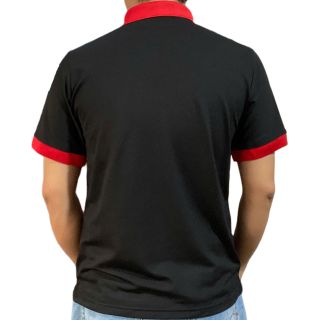 Áo thun nam cổ trụ phối màu bo đen và đỏ - Thun poly - Size 40 -100kg