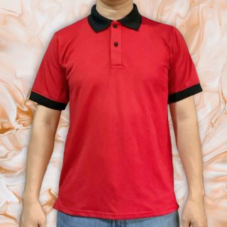 Áo thun nam cổ trụ phối màu bo đen và đỏ - Thun poly - Size 40 -100kg