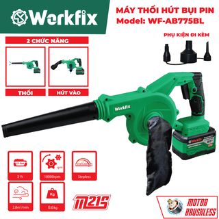 Máy thổi hút bụi pin mini WORKFIX WF-AB775BL, Động cơ Không chổi than, 2 chức năng