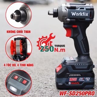 Máy chuyên vít pin WORKFIX WF-SD250PRO, Đầu 2 trong 1, Lực siết 250N, bh Chính Hãng