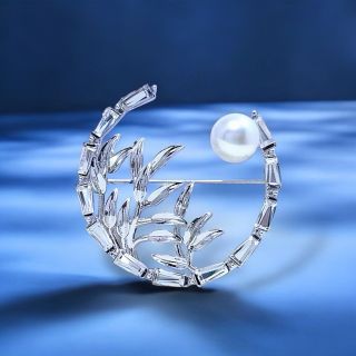 Ghim cài áo hình tre vòng tròn viền đá đính Ngọc trai thời trang dành cho nữ