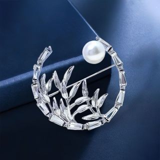 Ghim cài áo hình tre vòng tròn viền đá đính Ngọc trai thời trang dành cho nữ