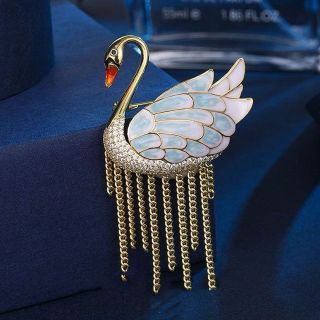 Ghim cài áo thiên Nga tráng men tua rua thời trang thanh lịch dành cho nữ 6.5cm