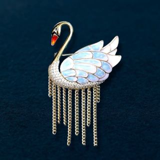 Ghim cài áo thiên Nga tráng men tua rua thời trang thanh lịch dành cho nữ 6.5cm