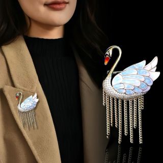 Ghim cài áo thiên Nga tráng men tua rua thời trang thanh lịch dành cho nữ 6.5cm