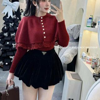 SÉT ÁO TĂM PHỐI CHOÀNG NGOÀI PHỐI REN QUẦN NHUNG BÍ KÈM PHỤ KIỆN SIÊU XINH CHO BẠN GÁI
