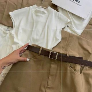SÉT ÁO THUN VÁY KAKI KÈM NỊT SIÊU XINH CHO BẠN GÁI